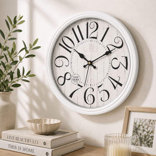 Rustic “Old Town” Wall Clock – 14.5-Inch Vintage Decorative Clock with Raised Numbers & Antique Plastic Frame