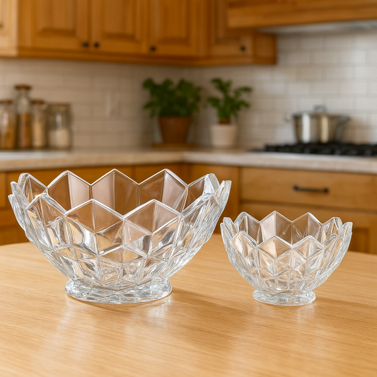 Clear Crystal-Cut Pressed-Glass 7-Piece Fruit Bowl Set – 200/105 mm Small Bowls