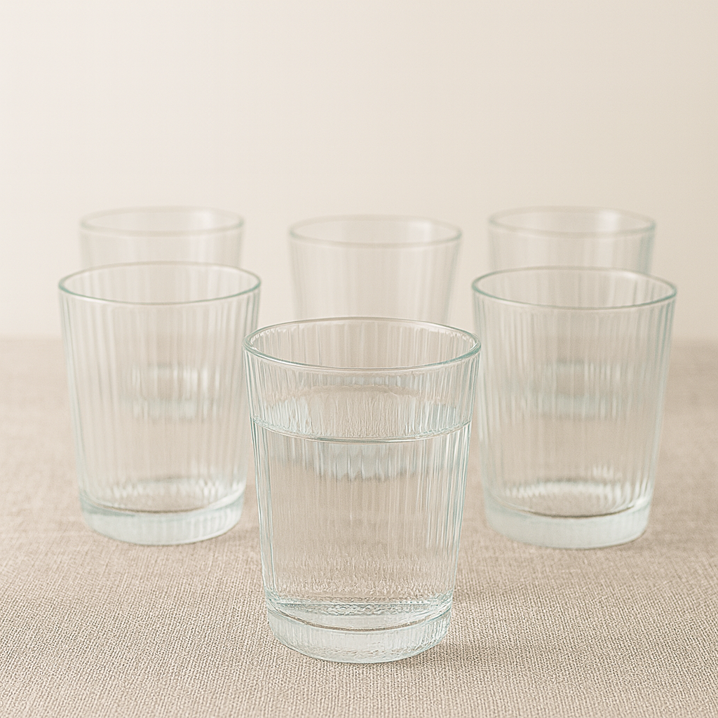 Ribbed Heavy-Base Tumbler Glass Set 335 ml – Premium Clear Drinkware (6 Pcs)