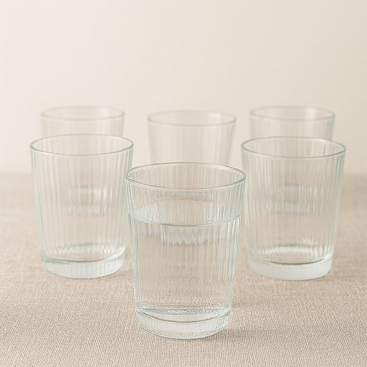 Ribbed Heavy-Base Tumbler Glass Set 335 ml – Premium Clear Drinkware (6 Pcs)