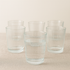 Ribbed Heavy-Base Tumbler Glass Set 335 ml – Premium Clear Drinkware (6 Pcs)