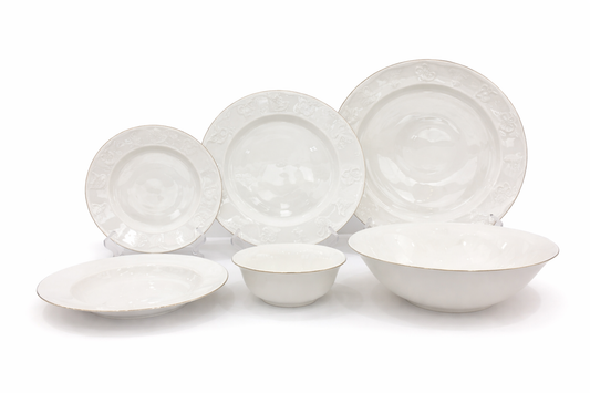 Elegant White Embossed 26-Piece Dinner Set for 6 Persons – Classic Luxury Tableware Collection
