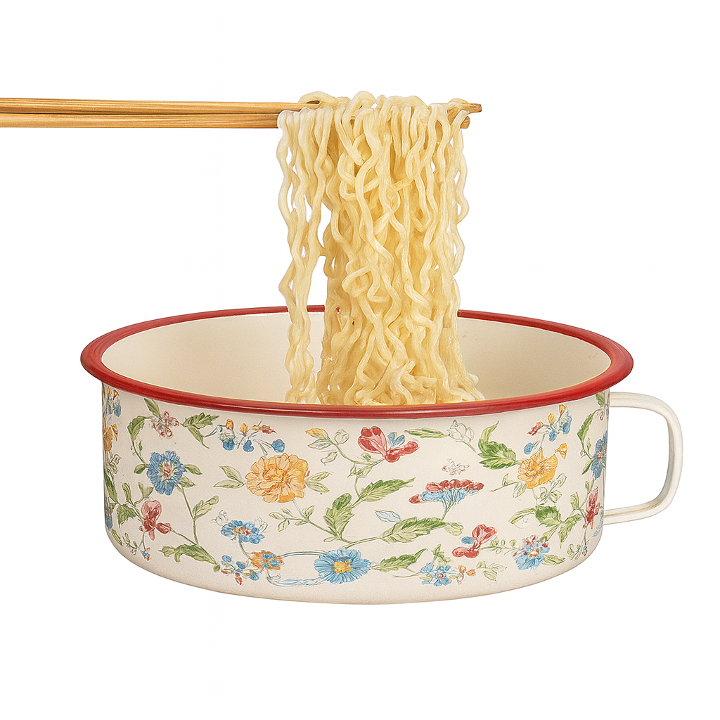Vintage Floral Iron Noodle Bowl – Durable Deep Serving Bowl for Soup, Ramen, Pasta & Everyday Meals