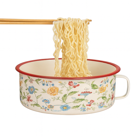 Vintage Floral Iron Noodle Bowl – Durable Deep Serving Bowl for Soup, Ramen, Pasta & Everyday Meals