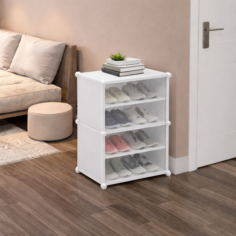 4-Layer White Shoe Rack – Multi-Tier Storage Organizer for Entryway - Habitt
