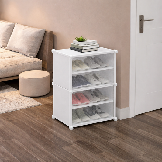 4-Layer White Shoe Rack – Multi-Tier Storage Organizer for Entryway - Habitt