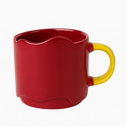 Red and Yellow Wavy Ceramic Mug – Bold Two-Tone Coffee & Tea Cup
