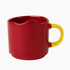 Red and Yellow Wavy Ceramic Mug – Bold Two-Tone Coffee & Tea Cup