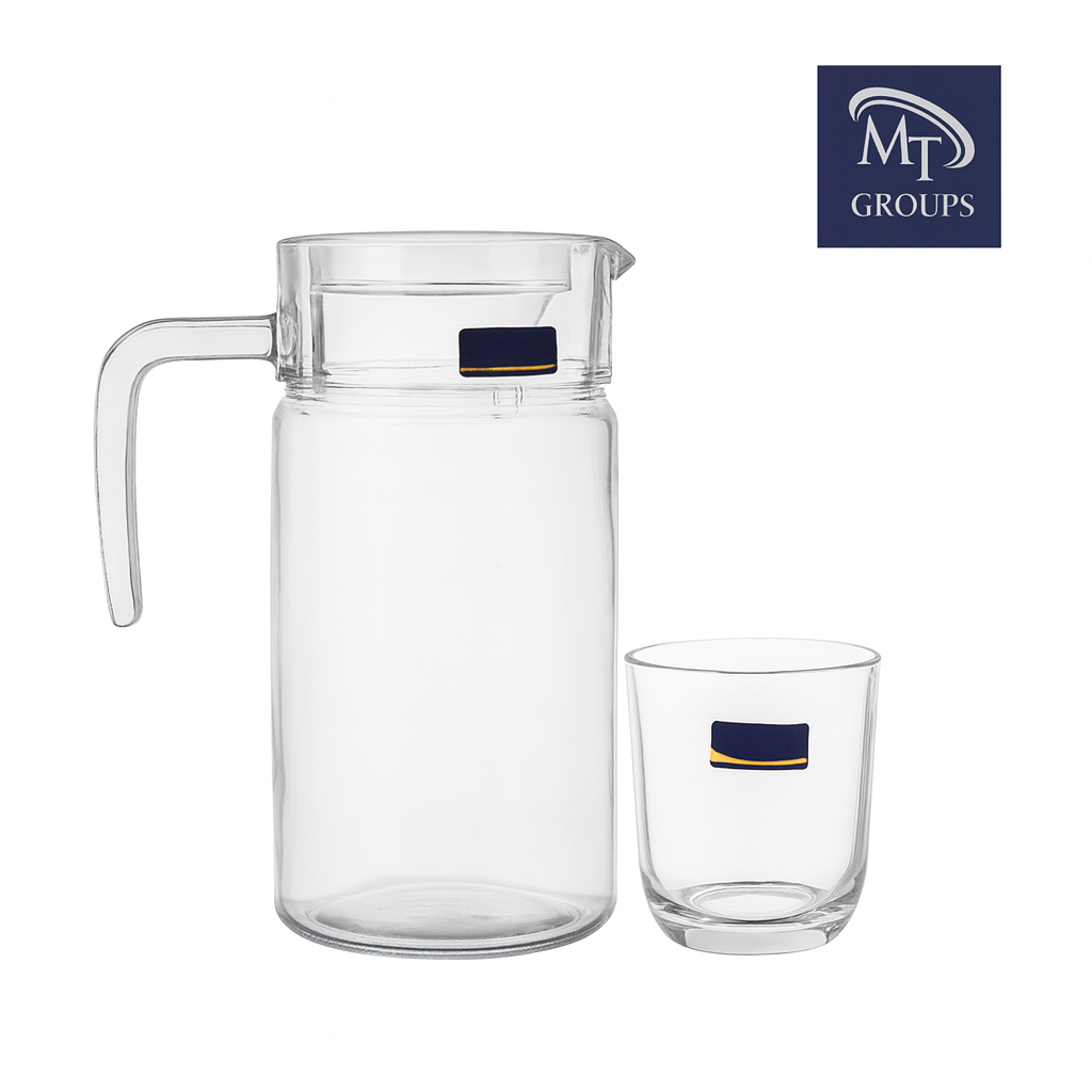Clear Glass 7-Piece Water Set – 1.85 L Jug with 300 ml Glasses (Premiu
