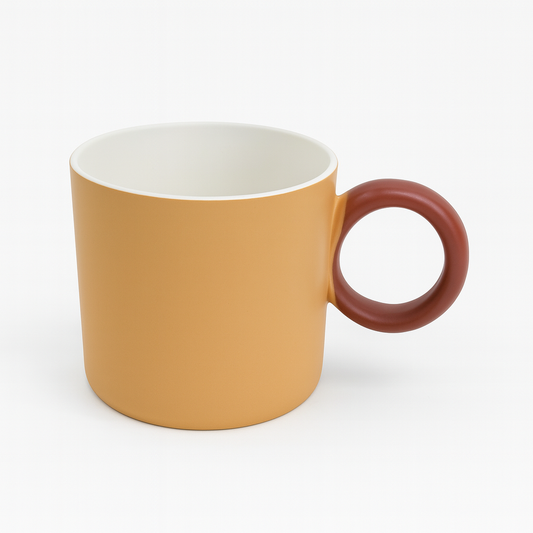 Modern Mustard Ceramic Mug with Round Handle – Designer Coffee & Tea Cup