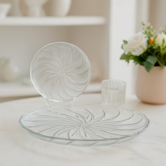 7-Piece Clear Glass Cake Serving Set – Premium 305/183 mm Dessert Plates