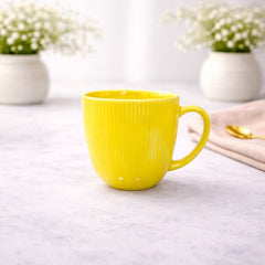 Ribbed Yellow Ceramic Coffee Mug – Gloss Finish Tea & Coffee Cup - Habitt