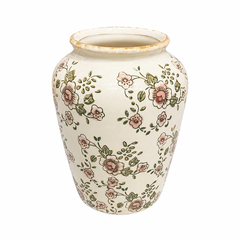 Floral Green Small Cylinder Ceramic Vase – Hand-Painted Botanical Decorative Vase for Elegant Home Styling - Habitt