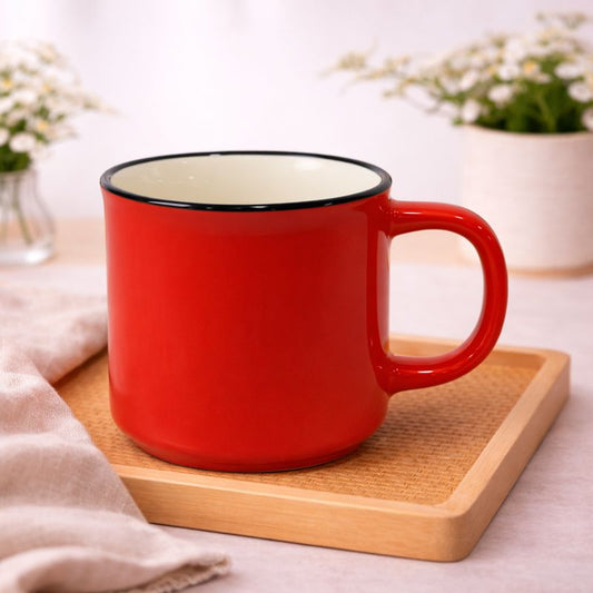 Classic Enamel-Style Ceramic Mug – Retro Coffee & Tea Cup in red