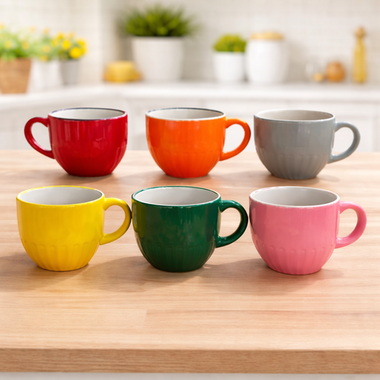 Assorted Pack of 6 Ceramic Coffee Cups – Colorful Tea & Coffee Mugs - Habitt