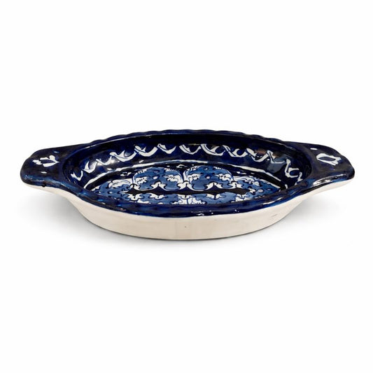 Handcrafted Blue Pottery Oval Dish – 9 × 4.5 Inches