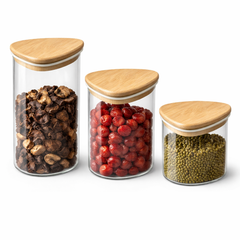 3-Piece Glass Storage Jar Set with Bamboo Lids – Small, Medium & Large