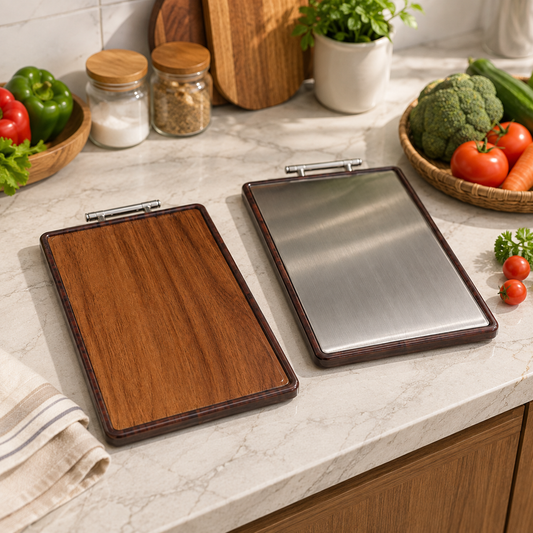 2 in 1 Wood & Steel Cutting Board – 37x26.5x2.1CM & 39x26.5x2.1CM | Kitchen Chopping & Food Preparation Board