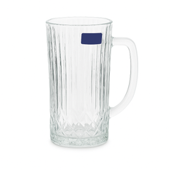 Ribbed Clear Glass Juice Mug 320 ml with Handle – Pack of 6 | Elegant Textured Drinkware for Home & Café