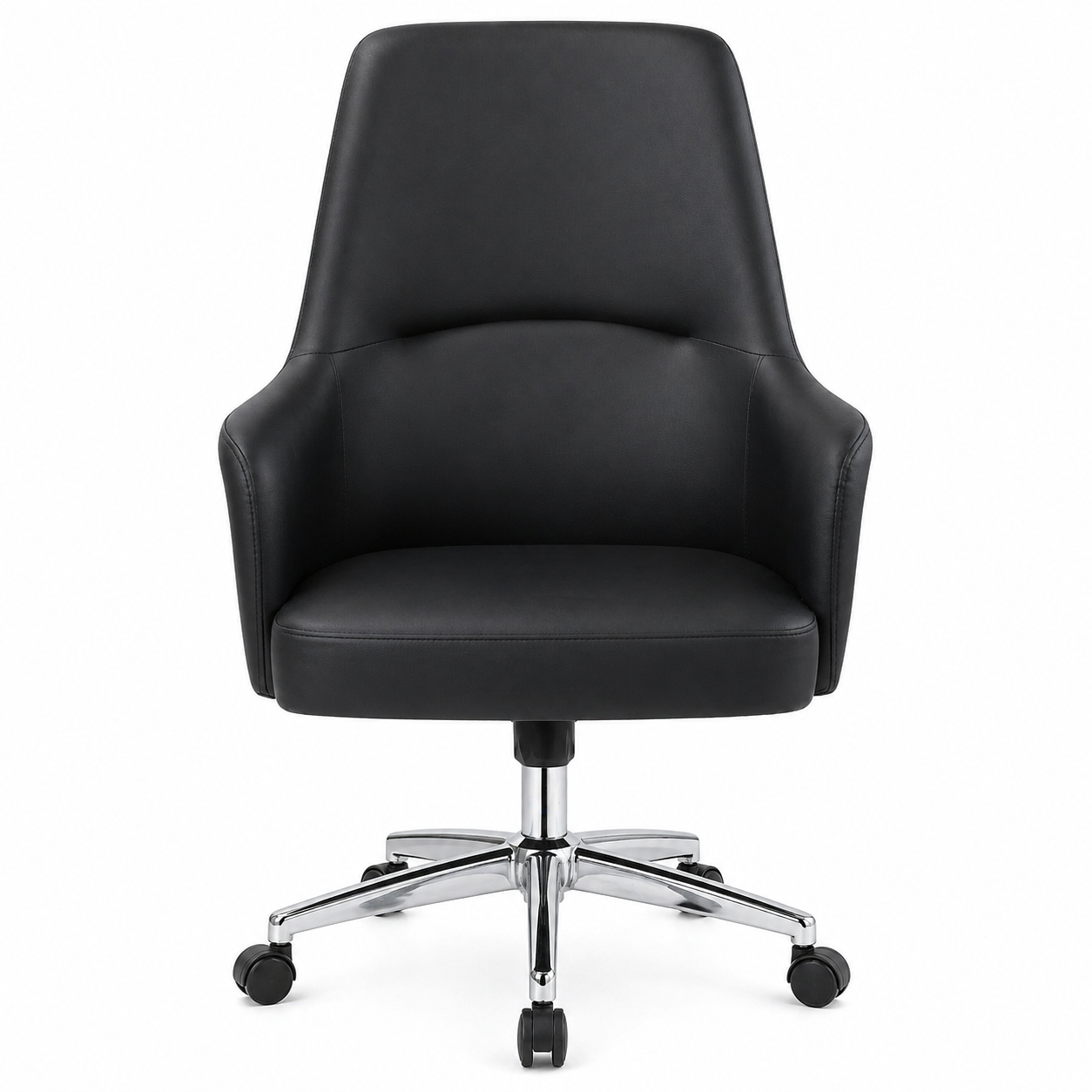 Velmora Manager Chair in Black Leatherette with Ergonomic Curved Back & Swivel Base – Modern Executive Office Seating - Habitt