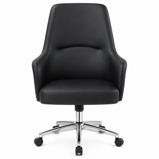 Velmora Manager Chair in Black Leatherette with Ergonomic Curved Back & Swivel Base – Modern Executive Office Seating - Habitt