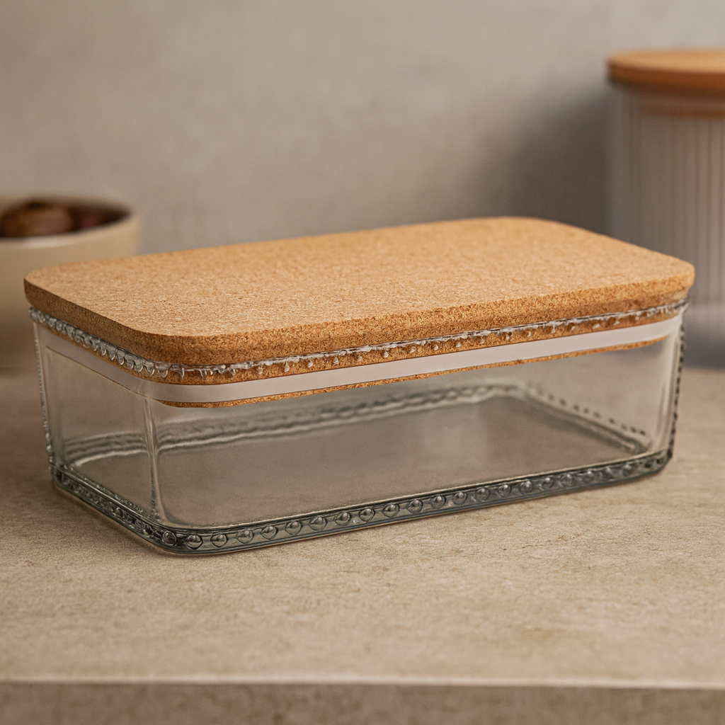 IVY Storage Box with Wood Lid – 0.5L Decorative Clear Container for Spices, Snacks & Small Essentials