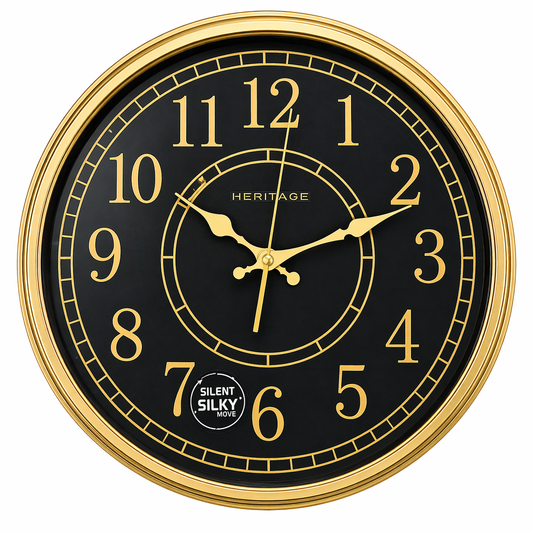 HERITAGE Wall Clock Momentum 15" – Black & Gold Classic Edition - Habitt