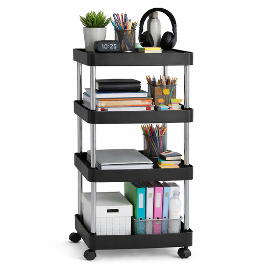 4 Tier Storage Rack – Multipurpose Organizer with Wheels - Habitt