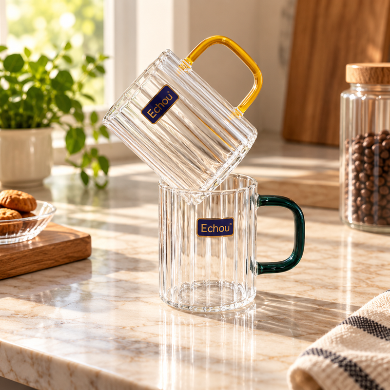 Glass Mug with Colored Handle – 300ML