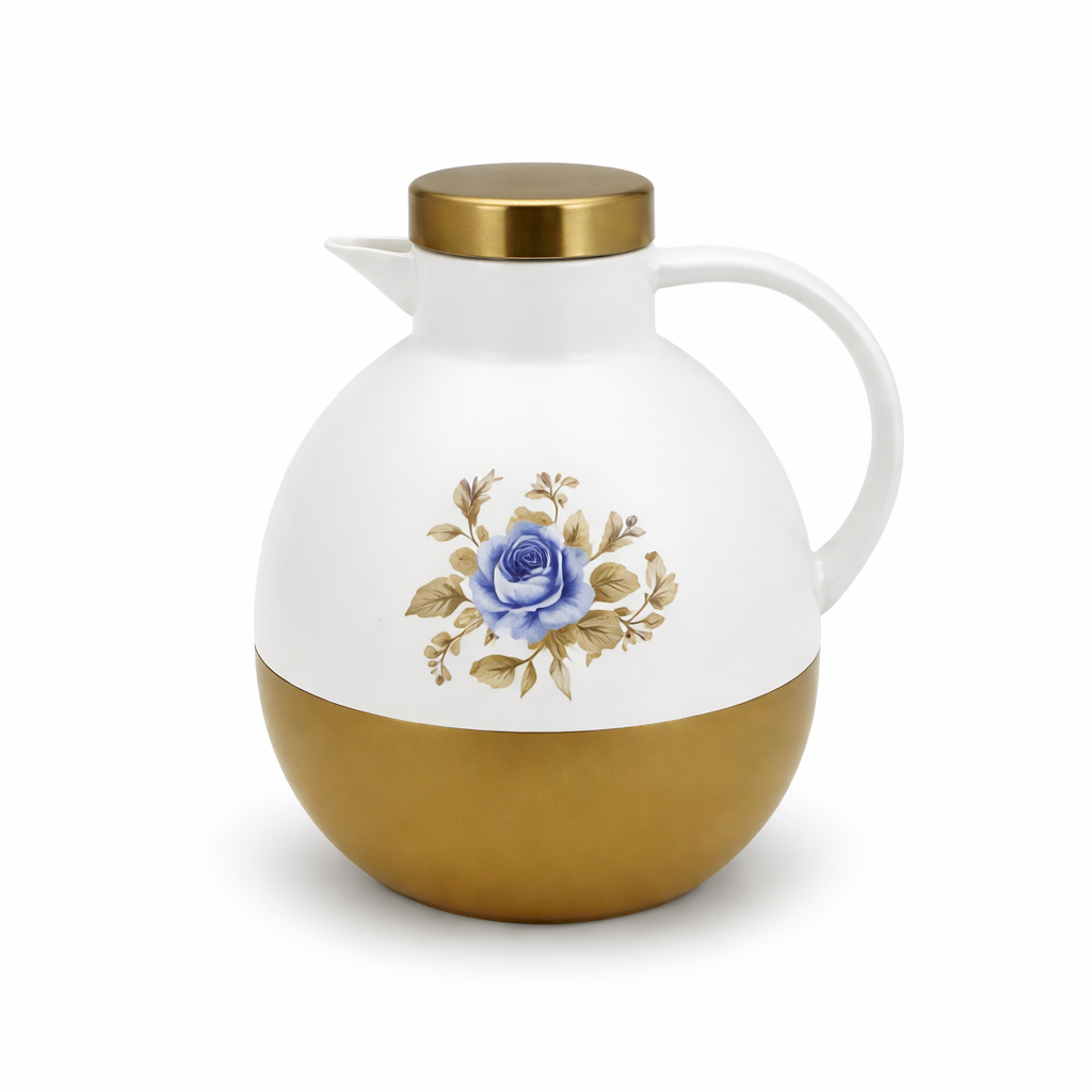 Blue Rose Thermos Jug – Elegant Insulated Beverage Flask with Gold Finish