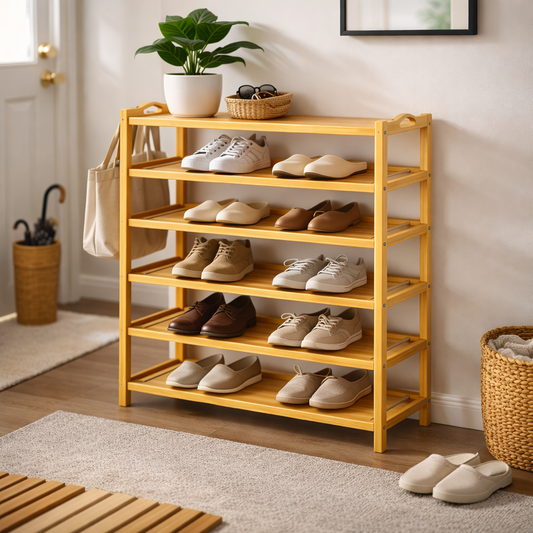 Bamboo Shoe Rack 6 Floor – Natural Wooden Storage Organizer - Habitt