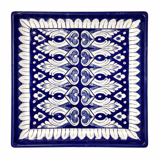 Handcrafted Blue Pottery Serving Dish – Medium Square (10 × 8.5 Inches)