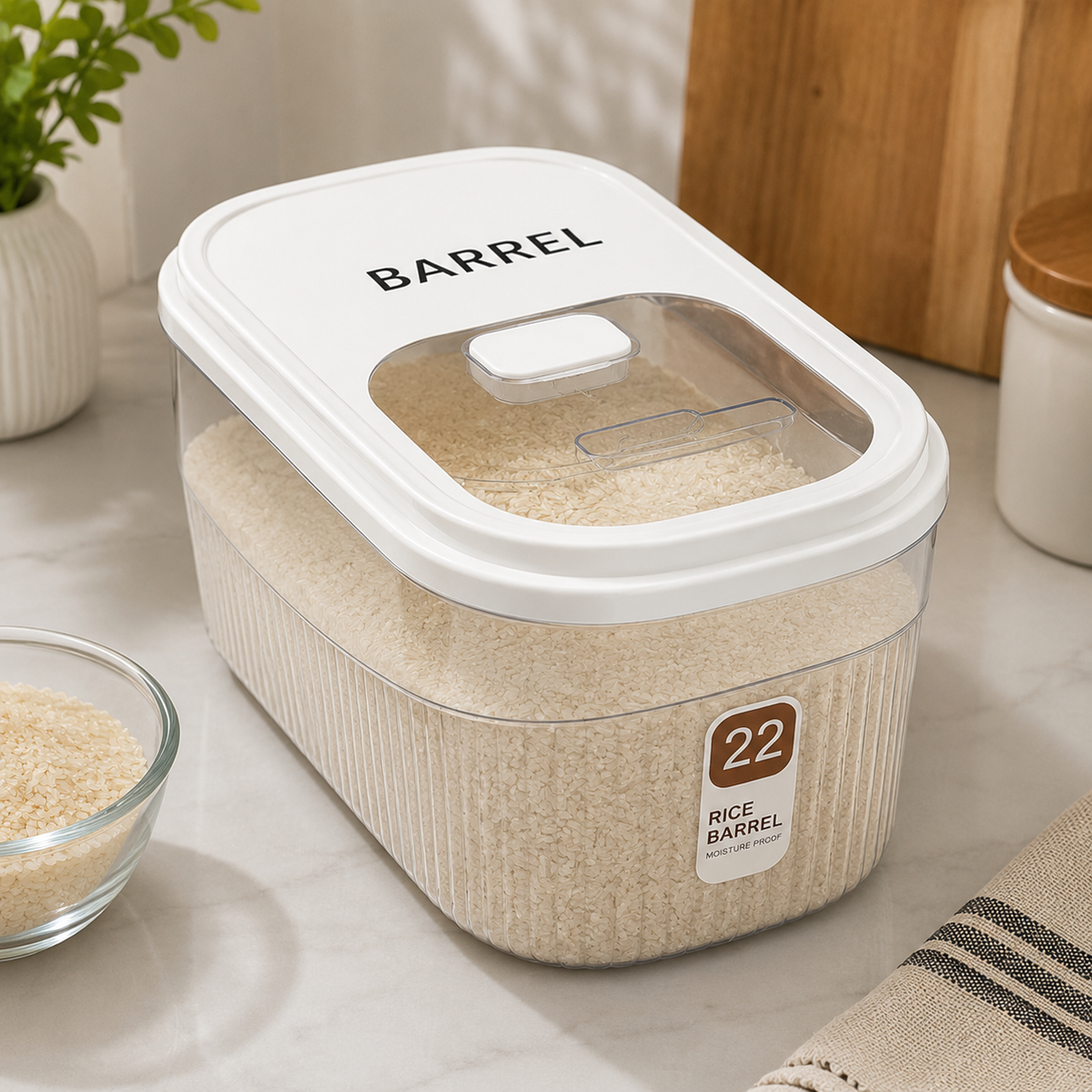 Rice Barrel Storage Container with Sliding Compartment – Airtight Grain & Rice Storage Box (5kg / 10kg / 15kg)