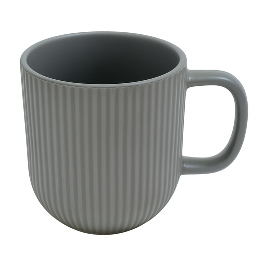 Matte Grey Ribbed Ceramic Mug – Modern Coffee & Tea Cup