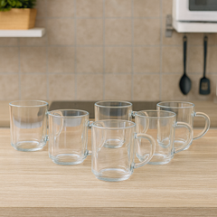Classic Clear Glass Mug 240 ml – Durable Everyday Tea & Coffee Mug (6 Pcs)