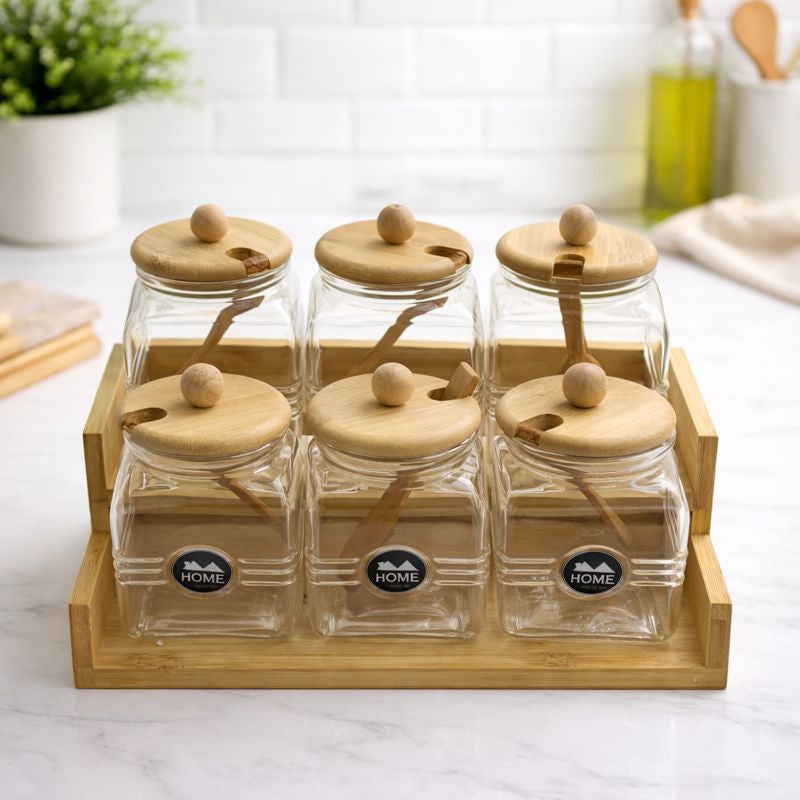Jar Set Wooden Storage Organizer with Lids - Habitt