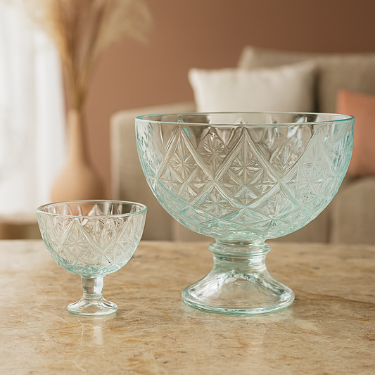 Clear Pressed-Glass Ice Cream Bowl Set – 7 Pieces (1 × 222.5/105 mm Small Bowls)