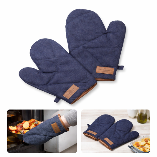 Imperial Denim Oven Gloves – Heat Resistant Quilted Kitchen Mittens (Pair) - Habitt