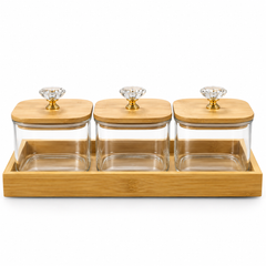 3-Piece Jar Set with Tray & Lids – Decorative Kitchen Storage Jars for Dry Fruits, Nuts, Snacks & Sweets