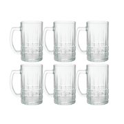 Premium Textured Clear Glass Juice Mug 400 ml with Handle – Set of 6 | Durable Drinkware for Home & Café - Habitt