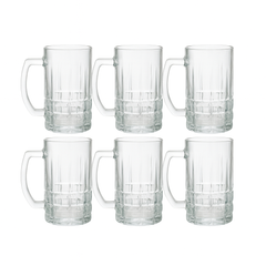 Premium Textured Clear Glass Juice Mug 400 ml with Handle – Set of 6 | Durable Drinkware for Home & Café