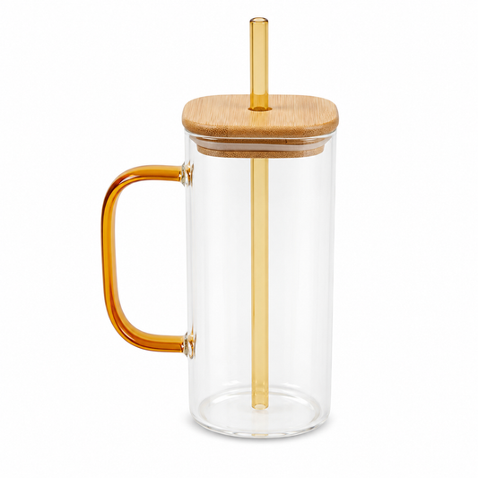 Mason Jar Straw Mug – Double-Wall Glass Tumbler with Handle & Lid