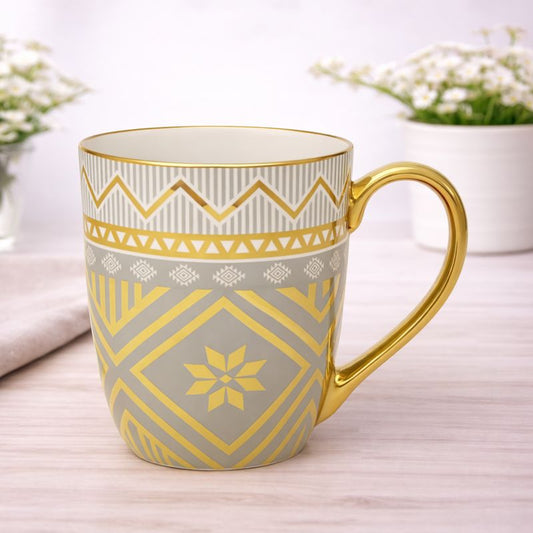 Golden Geometric Mug – Luxury Patterned Coffee &Tea Cup