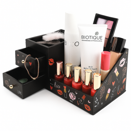 Black Beauty Organizer – Multi-Slot Makeup Holder with Drawers