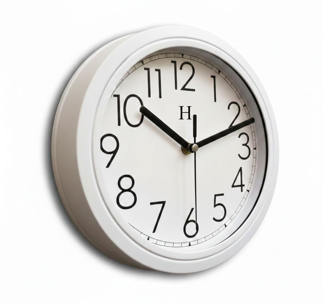 Heritage Squat 2 Wall Clock 9.75 Inch – Clean White Frame with Grey Numerals & Minimalist Design (Plastic) - Habitt