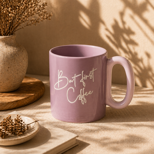 Pink “But First Coffee” Ceramic Mug – Cute Aesthetic Coffee & Tea Cup - Habitt