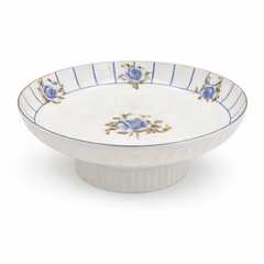 Elegant Blue Rose Pedestal Fruit Bowl – 11 Inch Classic Floral Serving Bowl