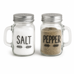 Salt & Pepper Shaker Set – Glass Jar Seasoning Shakers with Handles