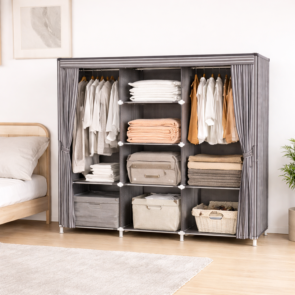 Wardrobe Cloth Storage – Portable Fabric Closet with Shelves & Hanging Space