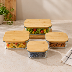 Glass Storage Box With Wooden Lid SKY – 370ml, 640ml & 1040ml